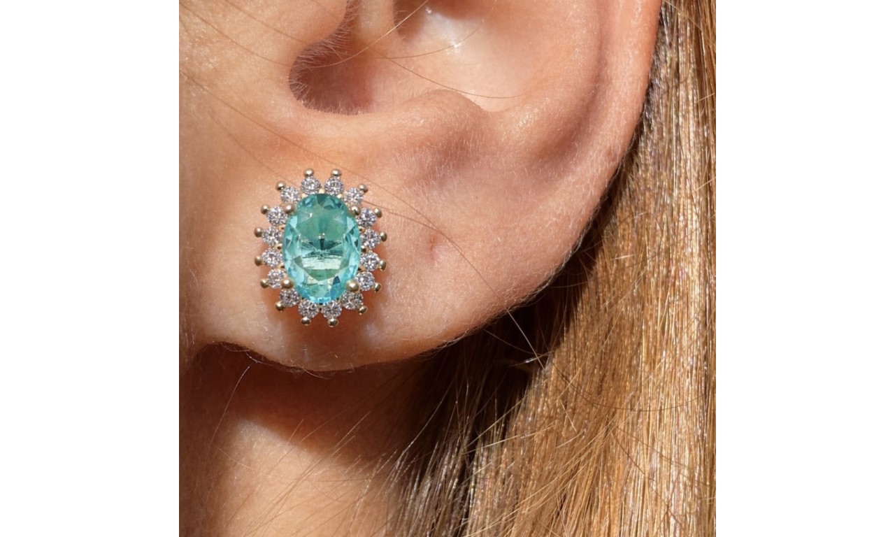 Brinco Oval Turmalina Banho de Ouro 18k.