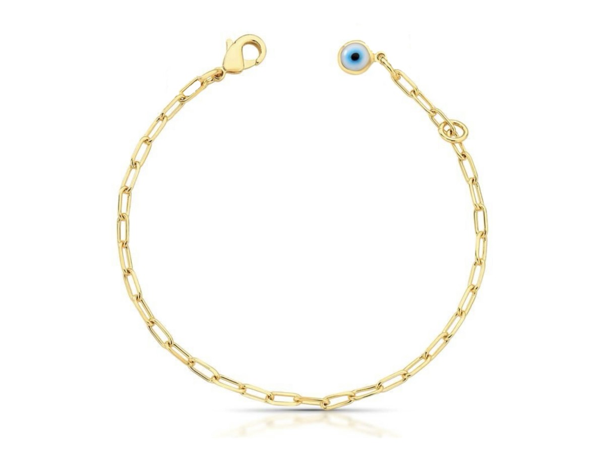Pulseira Corrente Olho Grego Banho de Ouro 18k.