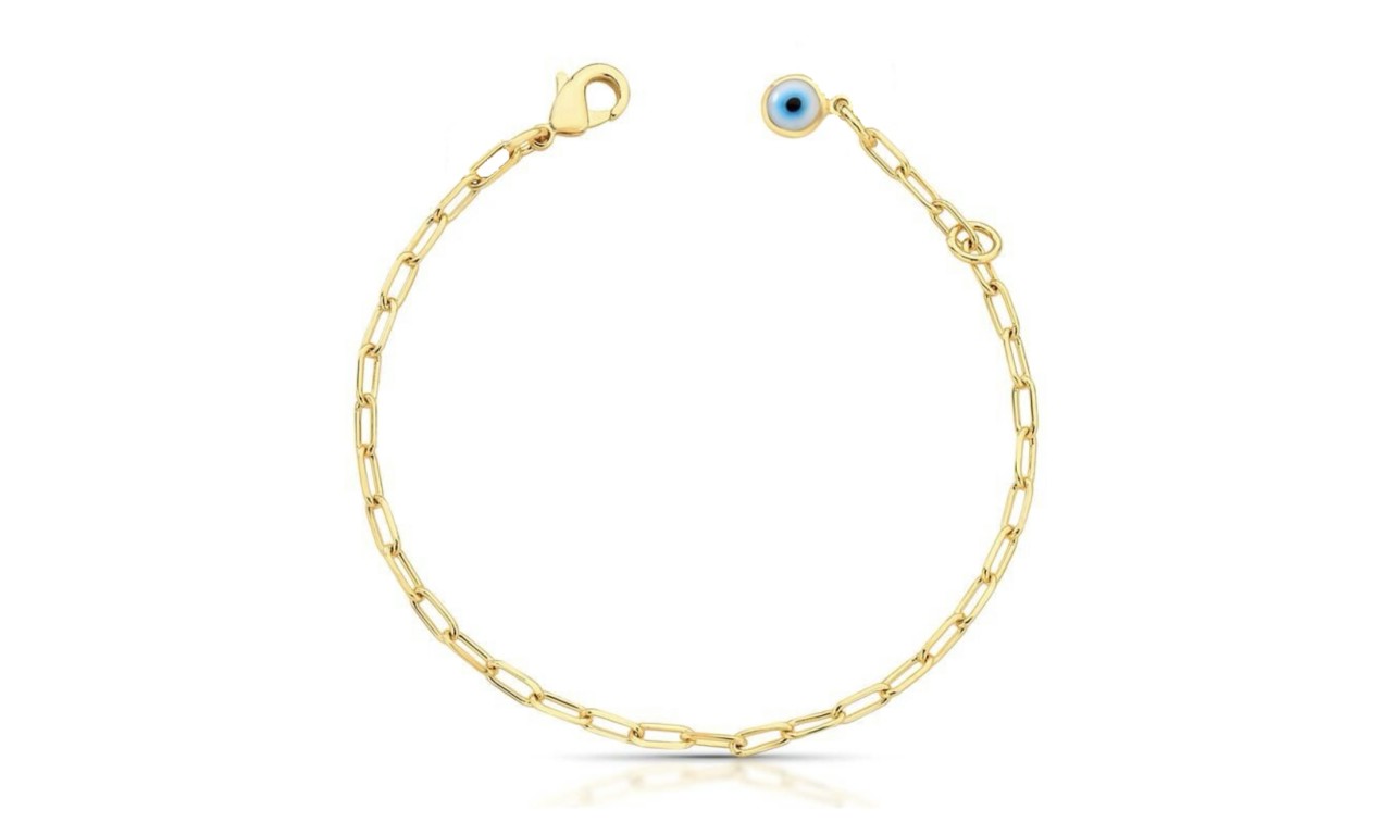 Pulseira Corrente Olho Grego Banho de Ouro 18k.