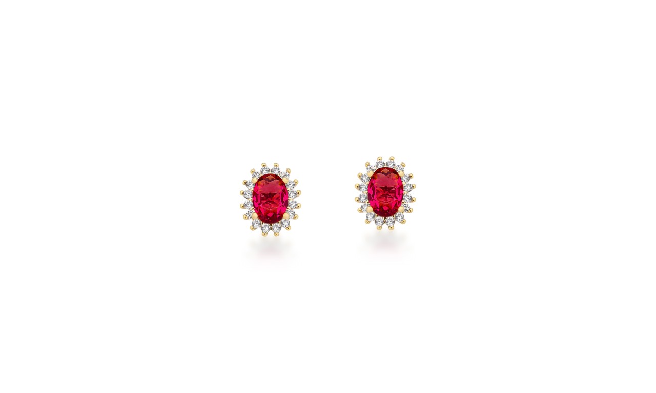 Brinco Oval Rubi Banho de Ouro 18k.