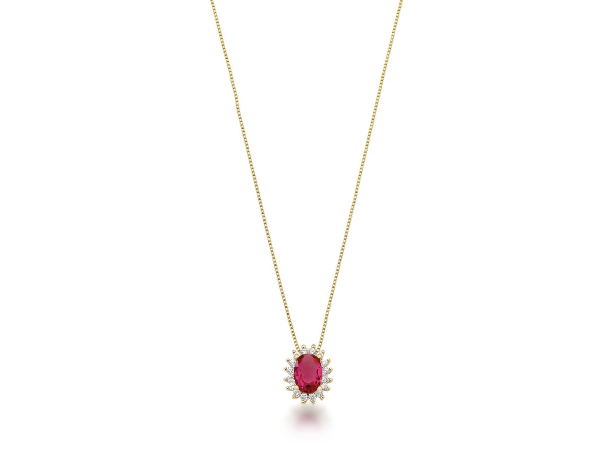 Colar Oval Rubi Banho de Ouro 18k.