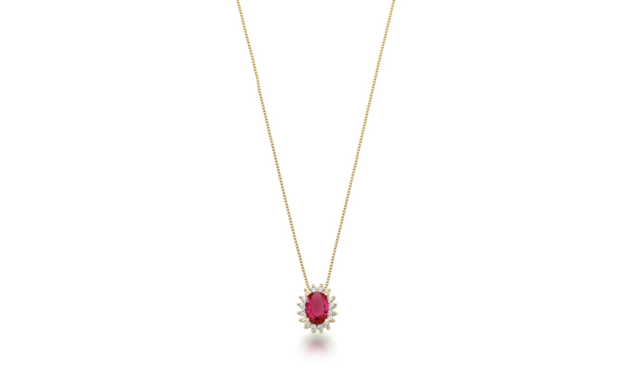 Colar Oval Rubi Banho de Ouro 18k.