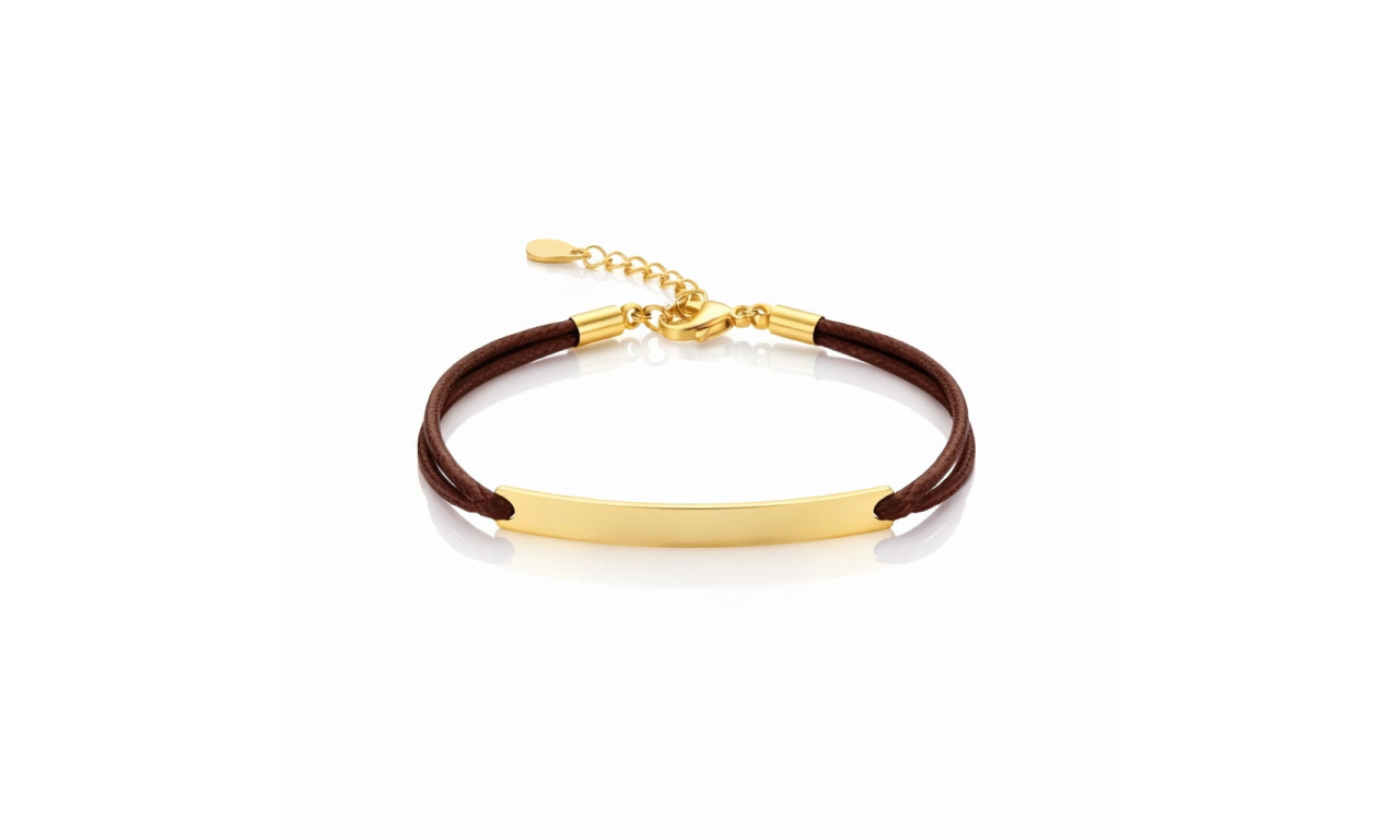 Pulseira Plaquinha Personalizada Alongada Banho de Ouro 18k