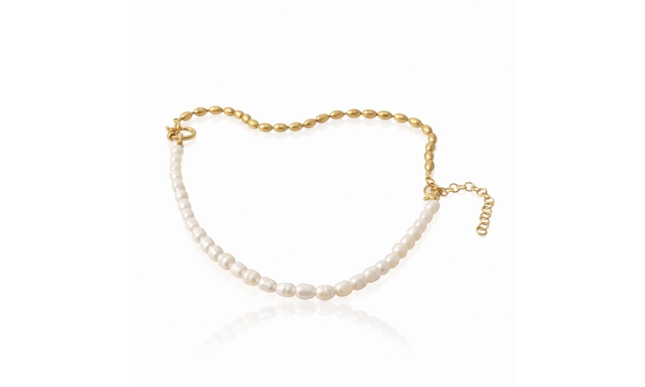 Colar Perola de Água Doce Luxo Banho de Ouro 18k.