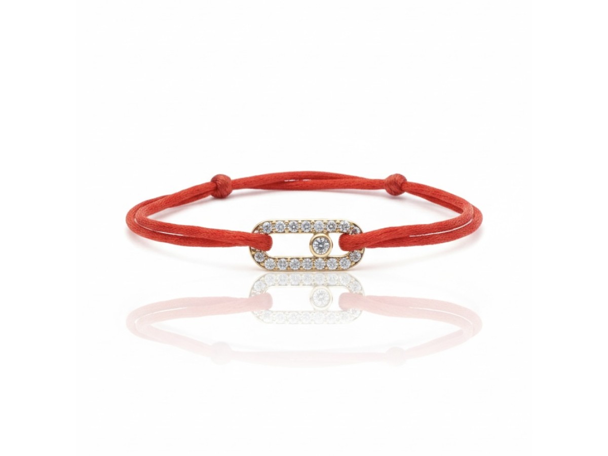 Pulseira Vermelha Elo Cravejado Banho de Ouro 18k.