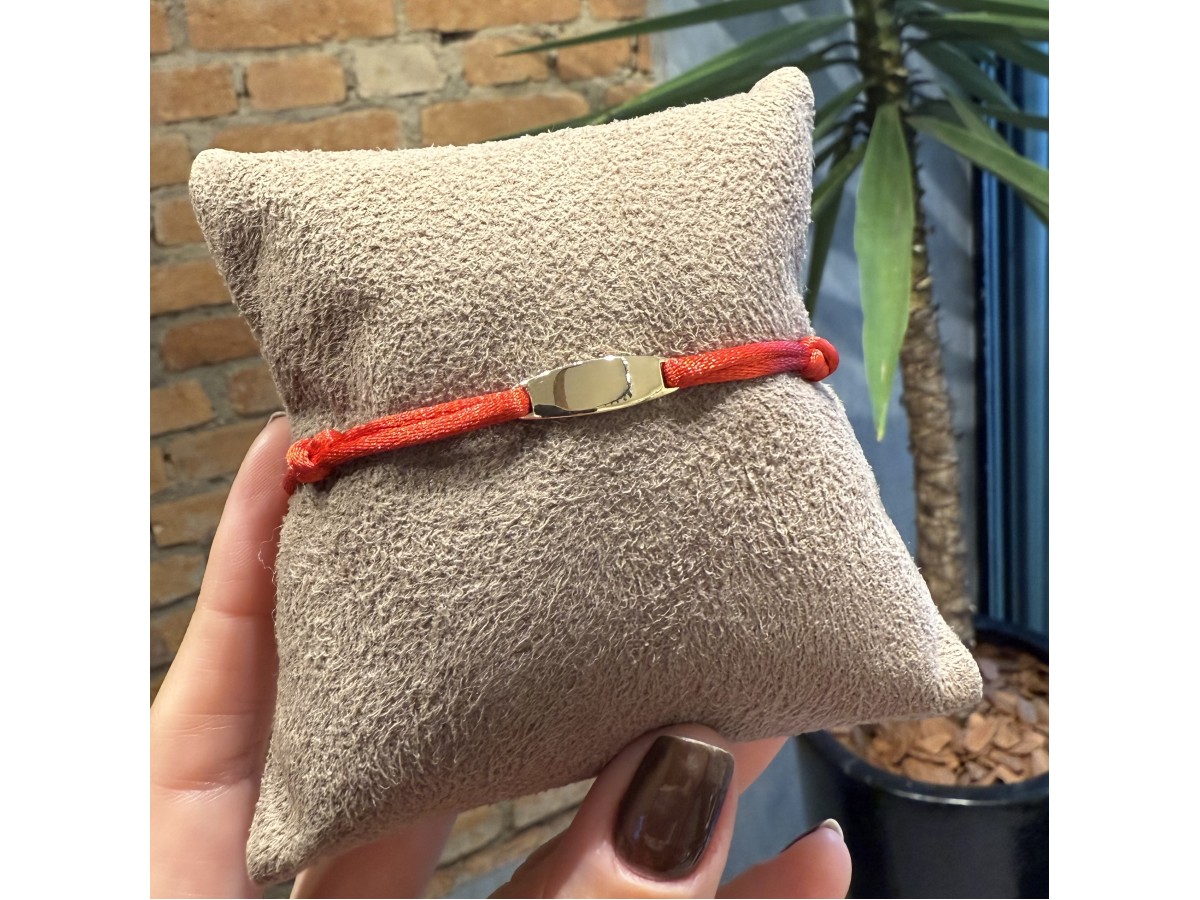 Pulseira Plaquinha Personalizada Vermelha Banho de Ouro 18k