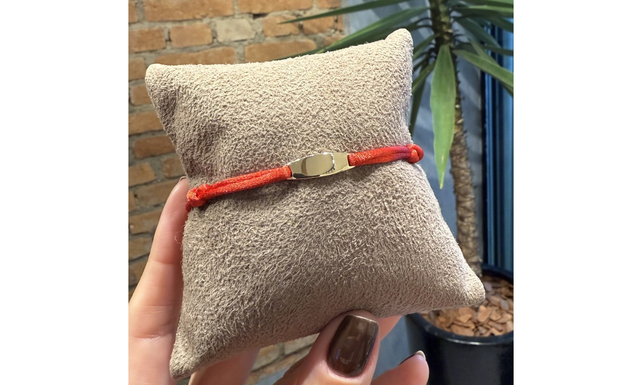 Pulseira Plaquinha Personalizada Vermelha Banho de Ouro 18k