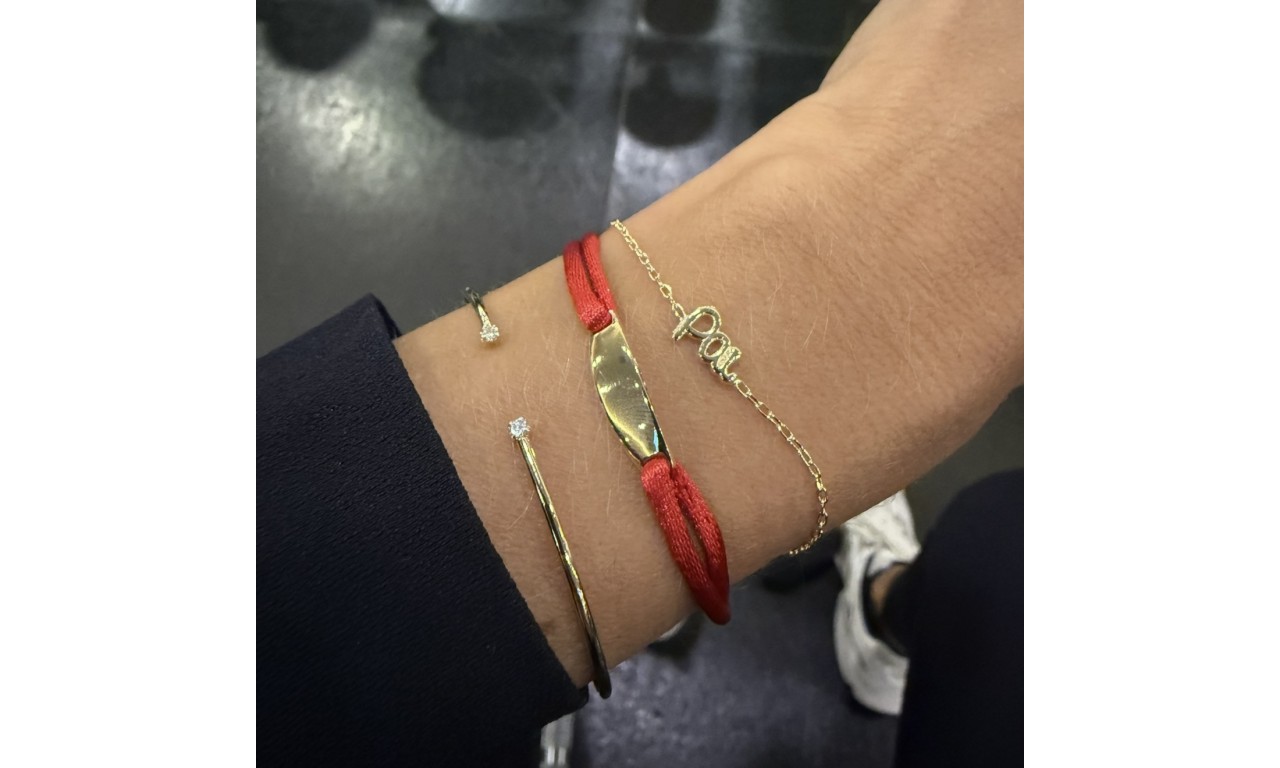 Pulseira Plaquinha Personalizada Vermelha Banho de Ouro 18k
