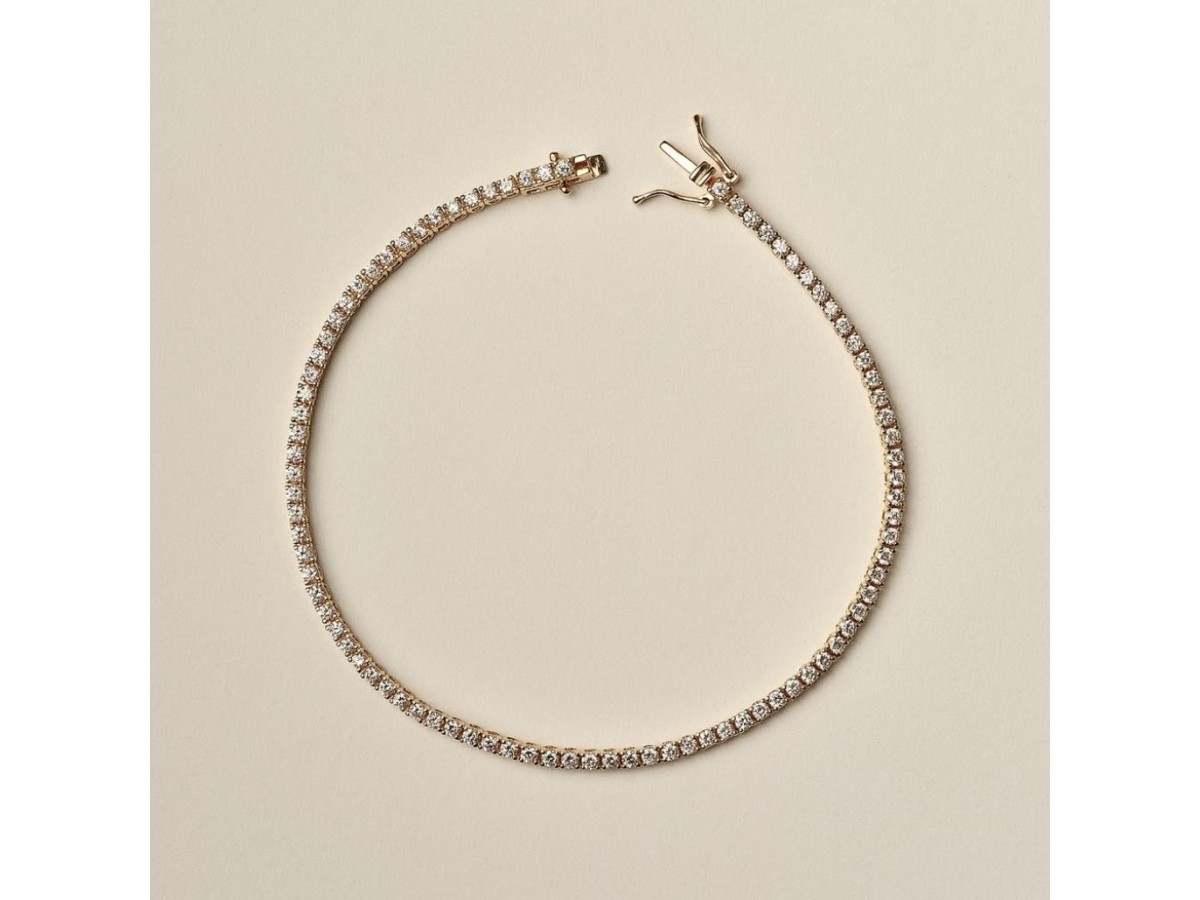 Pulseira Riviera 2mm Prata 925 Banho de Ouro 18k.