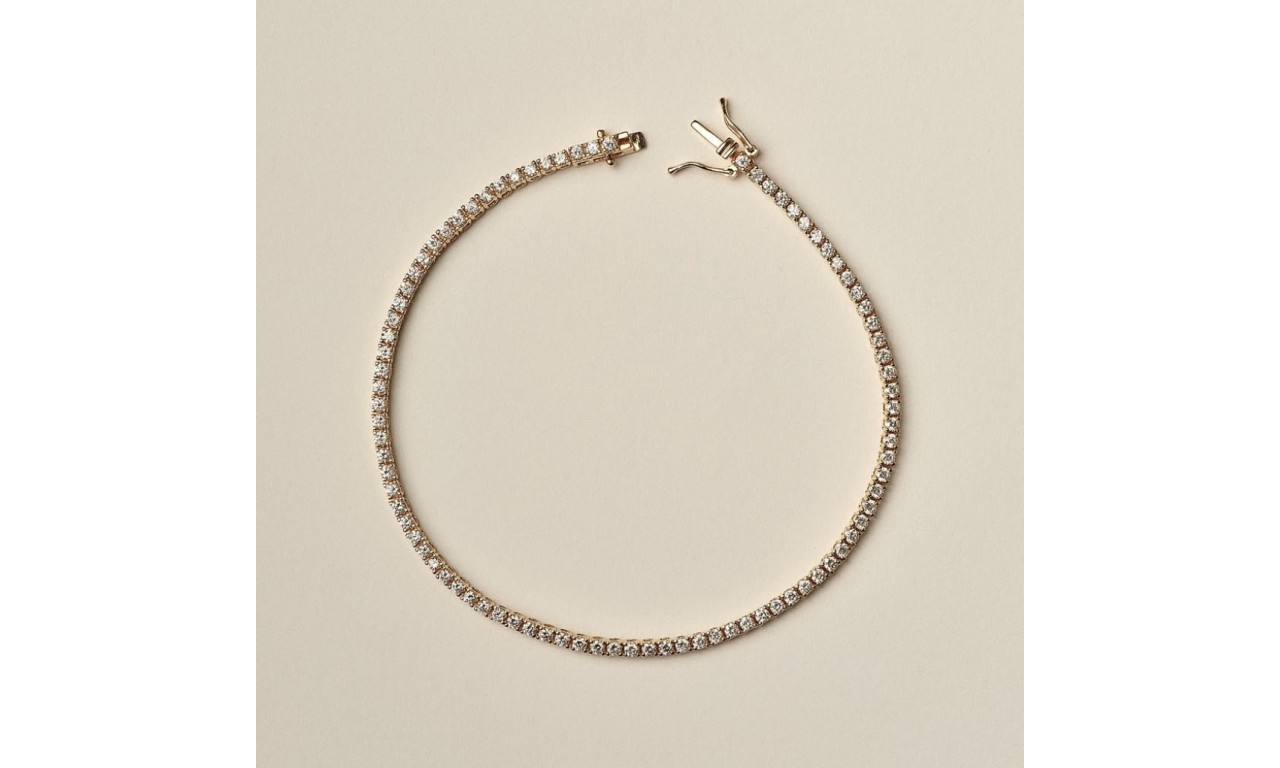 Pulseira Riviera 2mm Prata 925 Banho de Ouro 18k.
