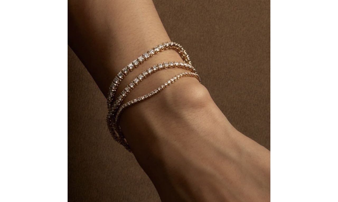Pulseira Riviera 2mm Prata 925 Banho de Ouro 18k.