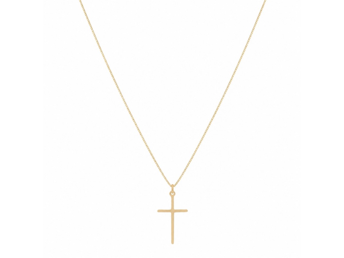 Colar Mini Cruz Banho de Ouro 18k ou Ródio Branco.