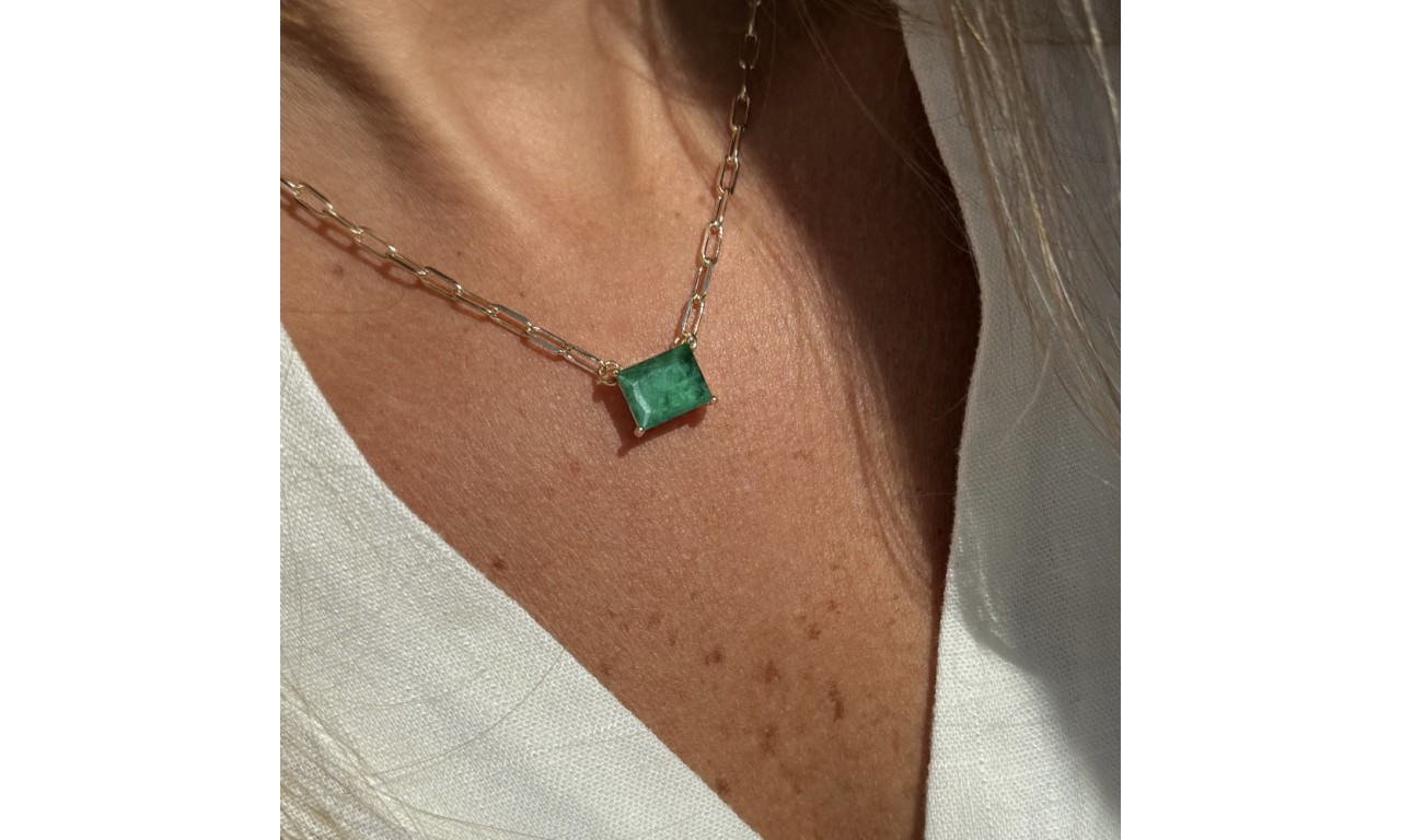 Colar Corrente Esmeralda Escura Fusion Banho de Ouro 18k.