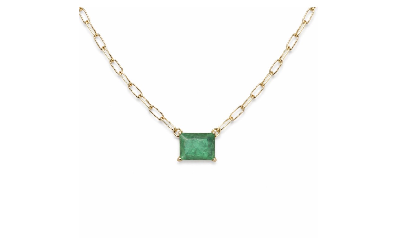 Colar Corrente Esmeralda Escura Fusion Banho de Ouro 18k.