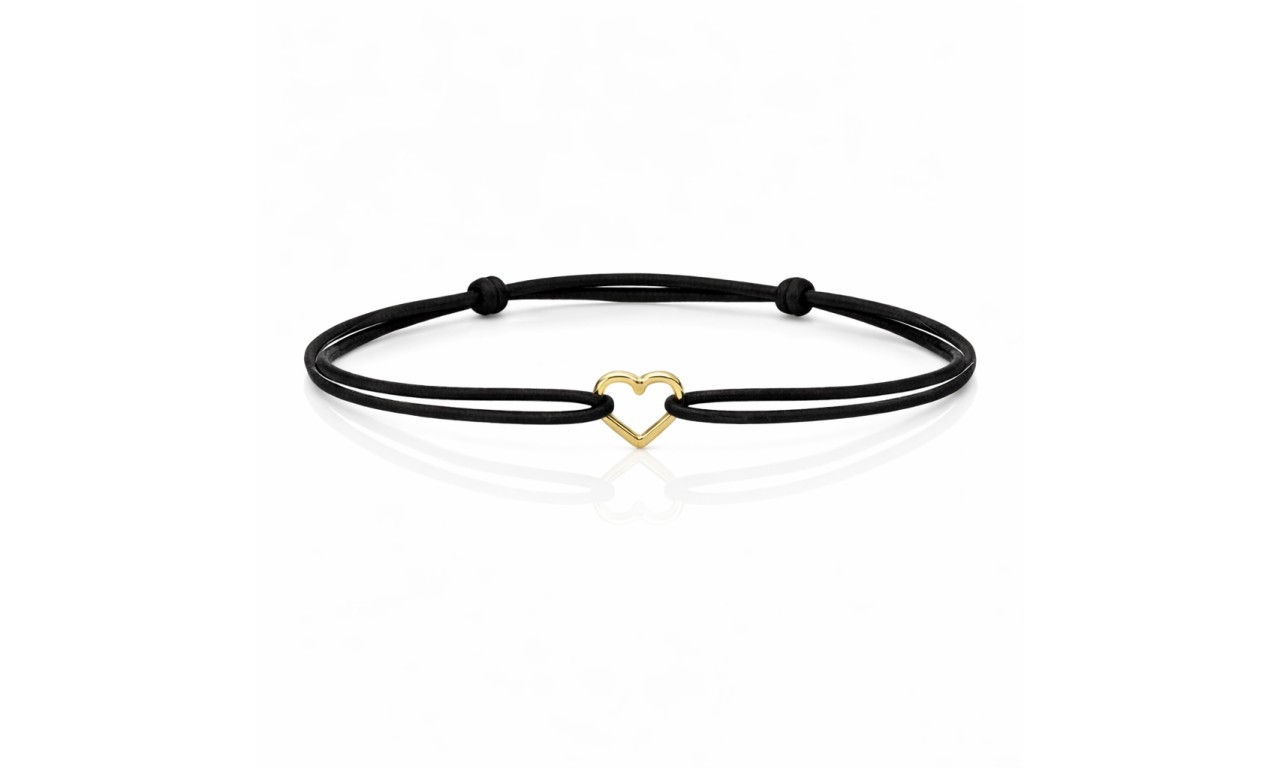 Pulseira Fio de Seda Coração Vazado Banho de Ouro 18k.