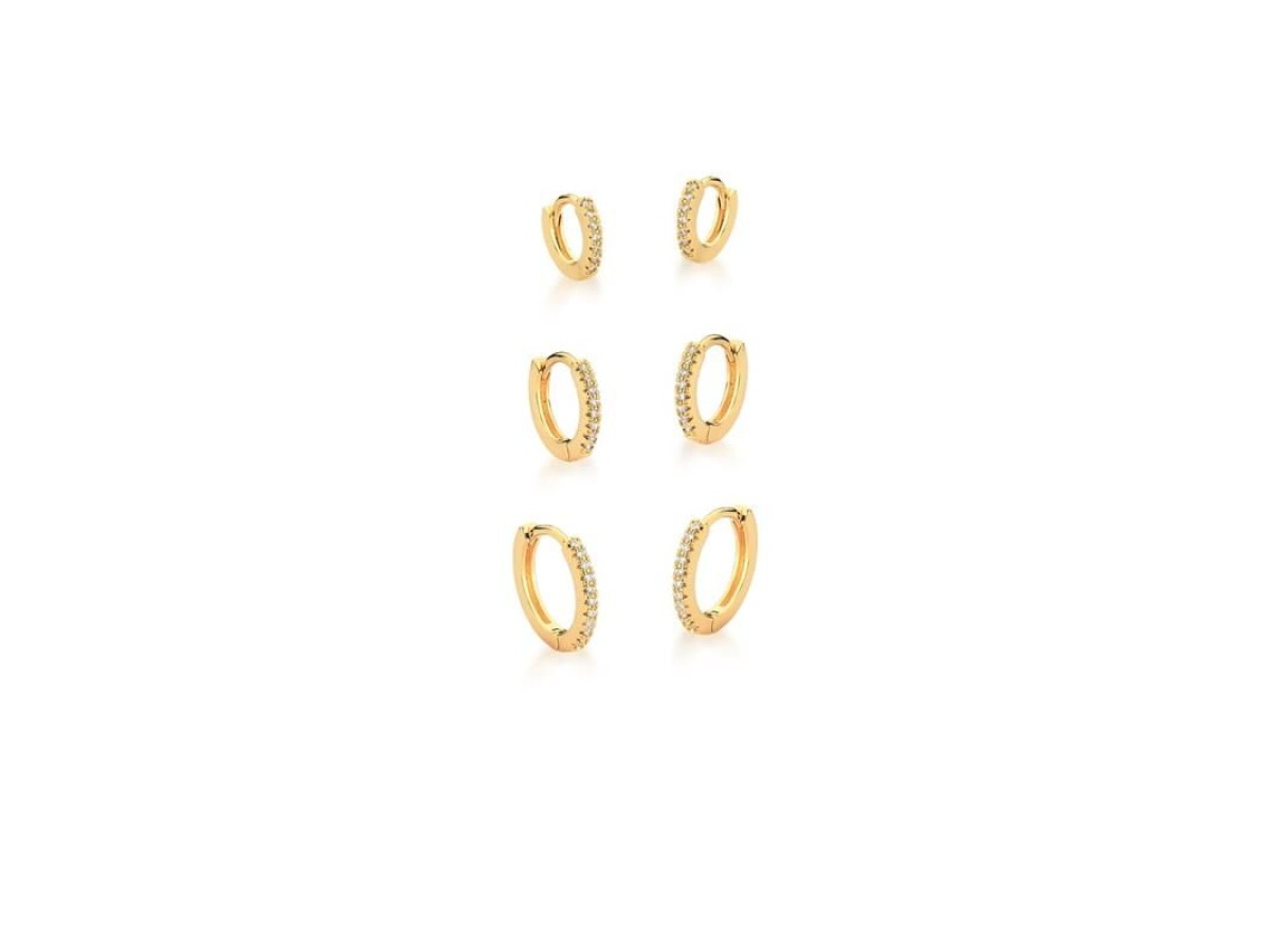 Brinco kit Argola Cravejada Banho de Ouro 18k.