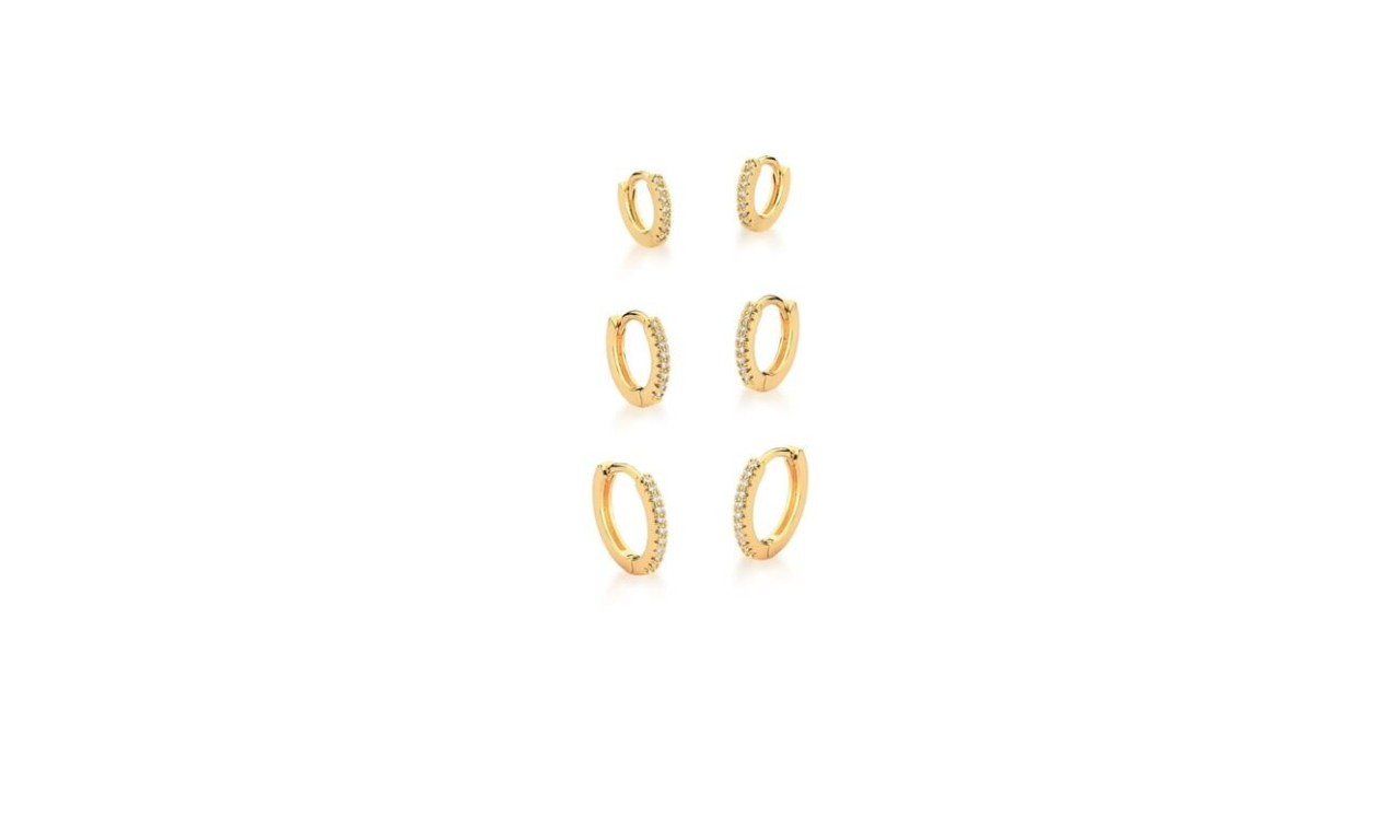 Brinco kit Argola Cravejada Banho de Ouro 18k.