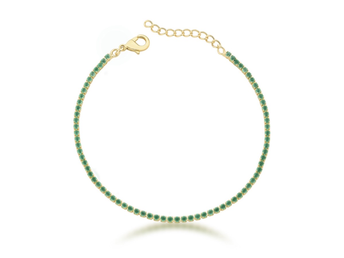 Pulseira Riviera Esmeralda Banho de Ouro 18k.