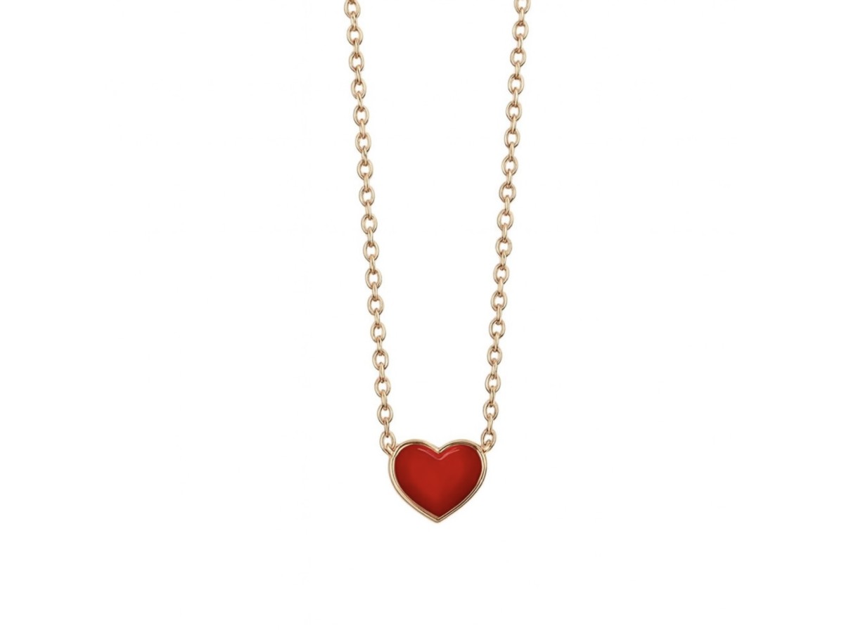 Colar Coração Vermelho Banho de Ouro 18k.