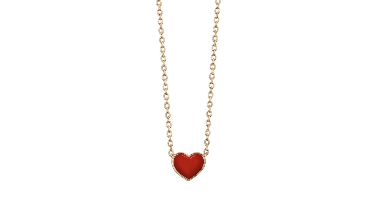 Colar Coração Vermelho Banho de Ouro 18k.