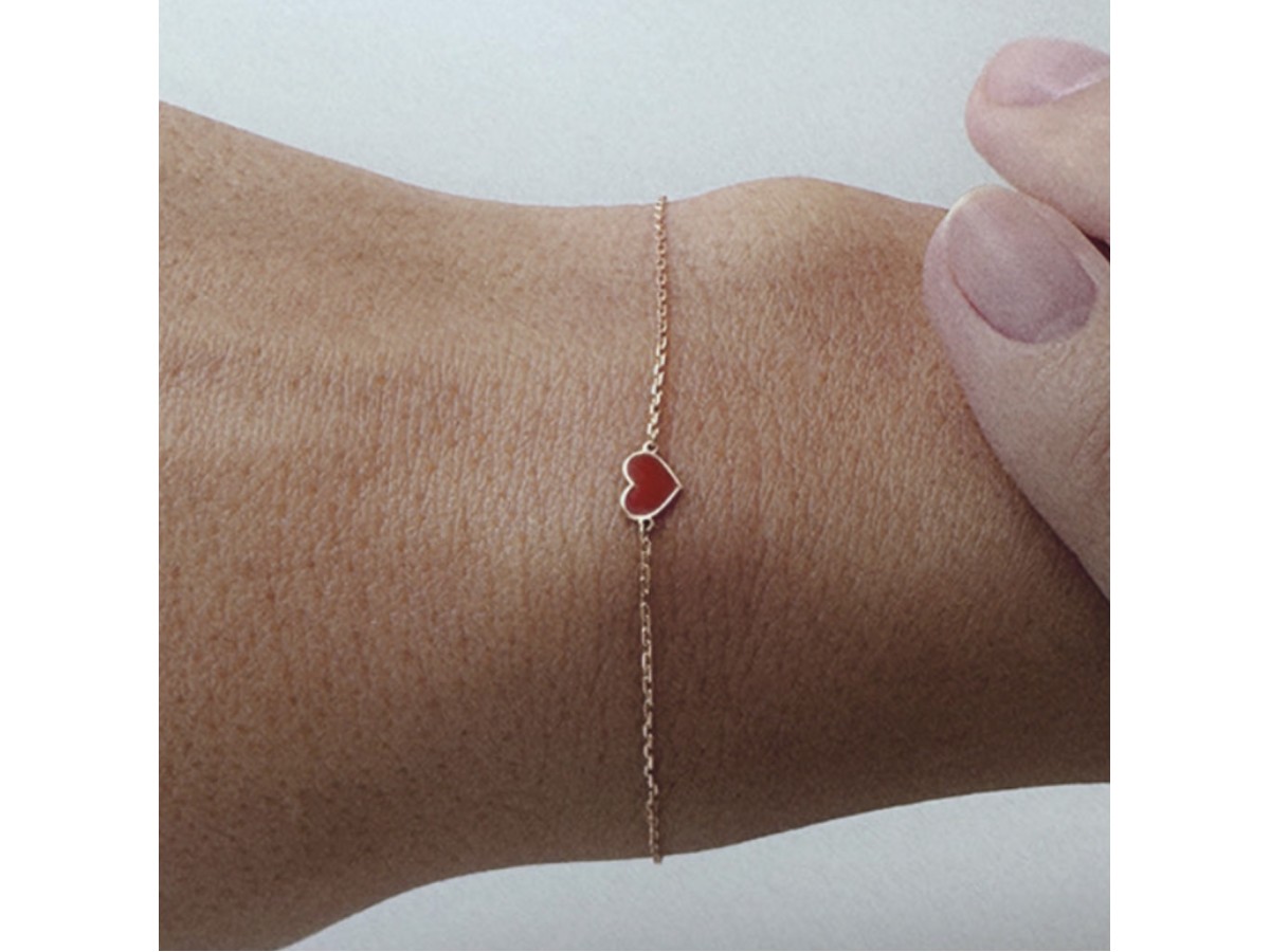 Pulseira Coração Vermelho Banho de Ouro 18k.