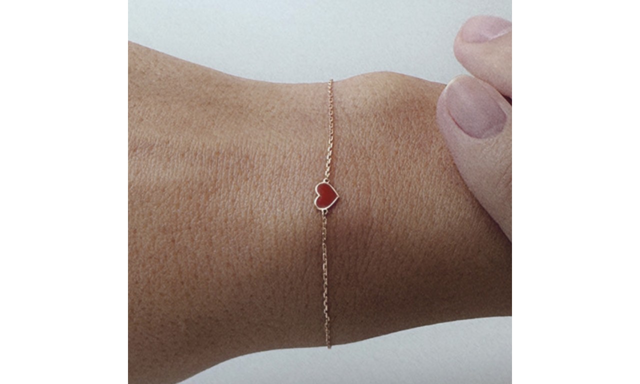 Pulseira Coração Vermelho Banho de Ouro 18k.