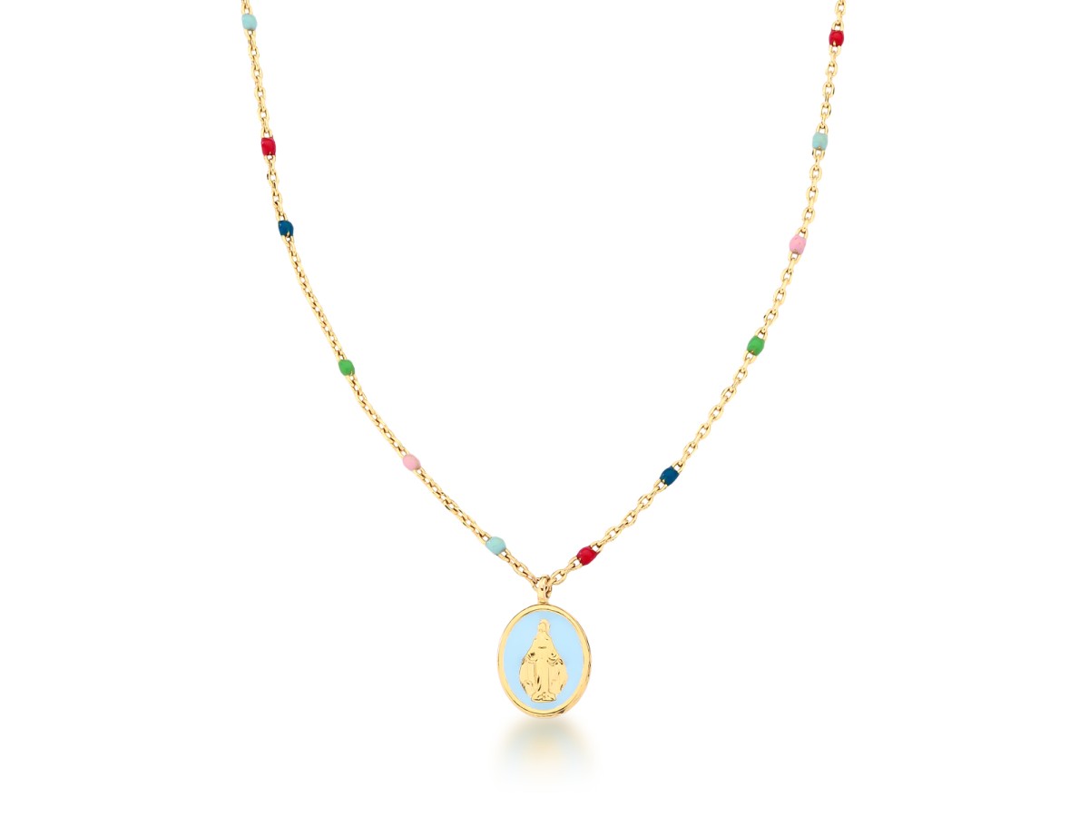 Colar Medalha Nossa Senhora Colors Banho de Ouro 18k.