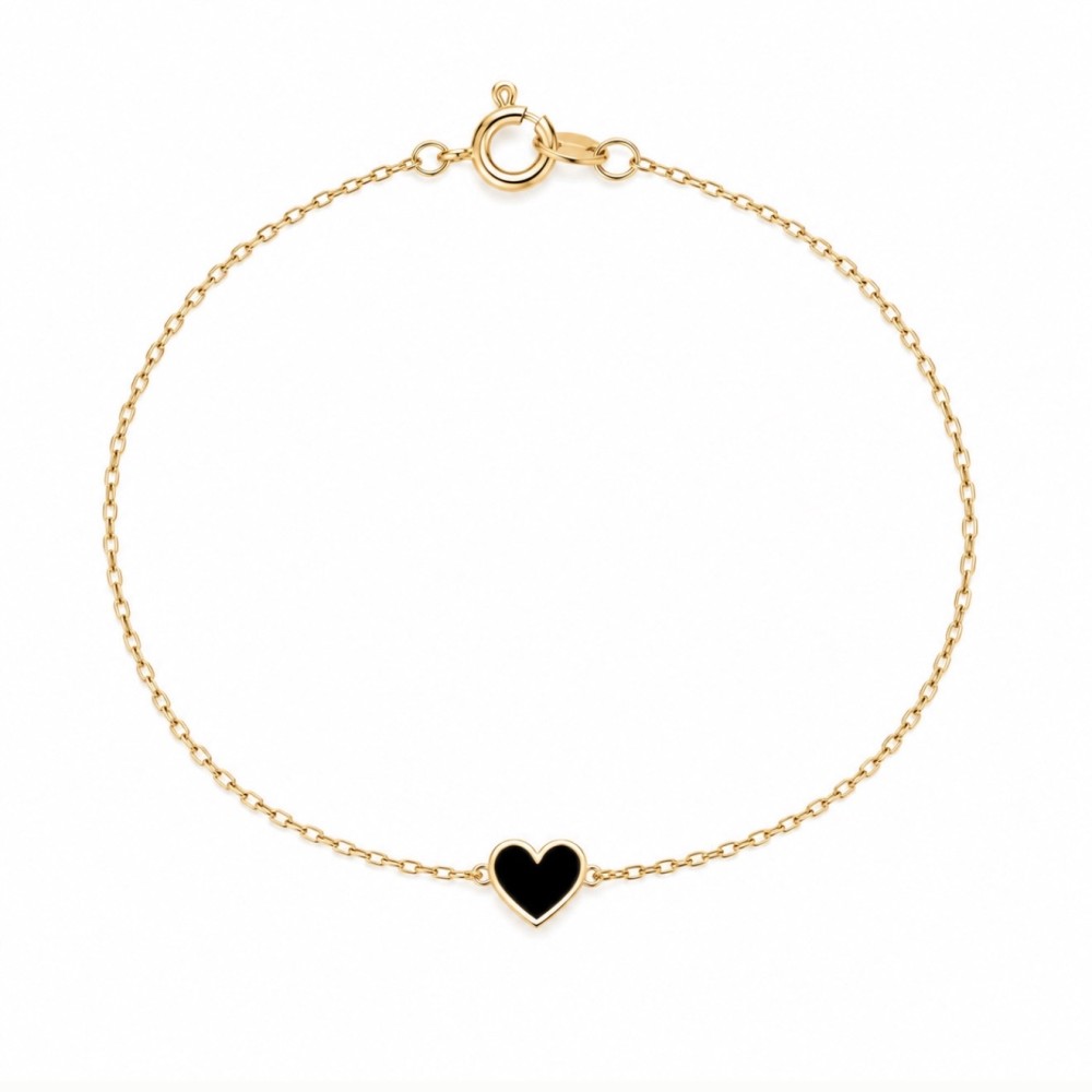 Pulseira Coração Preto Banho de Ouro 18k. Pulseira Coração Preto Banho de Ouro 18k.
