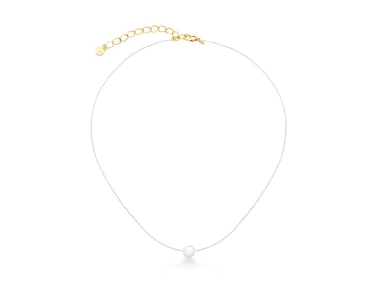 Colar Pérola Natural Fio de Nylon Banho de Ouro 18k.