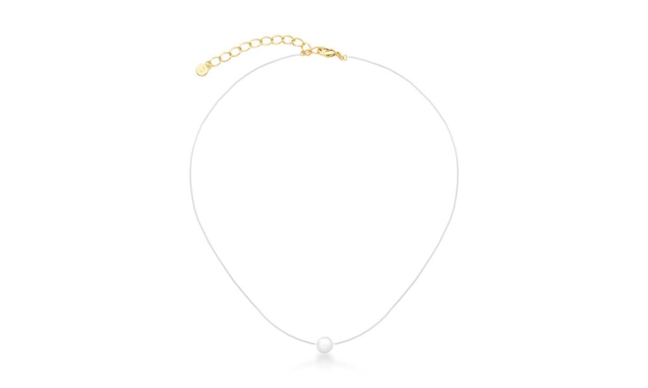Colar Pérola Natural Fio de Nylon Banho de Ouro 18k.