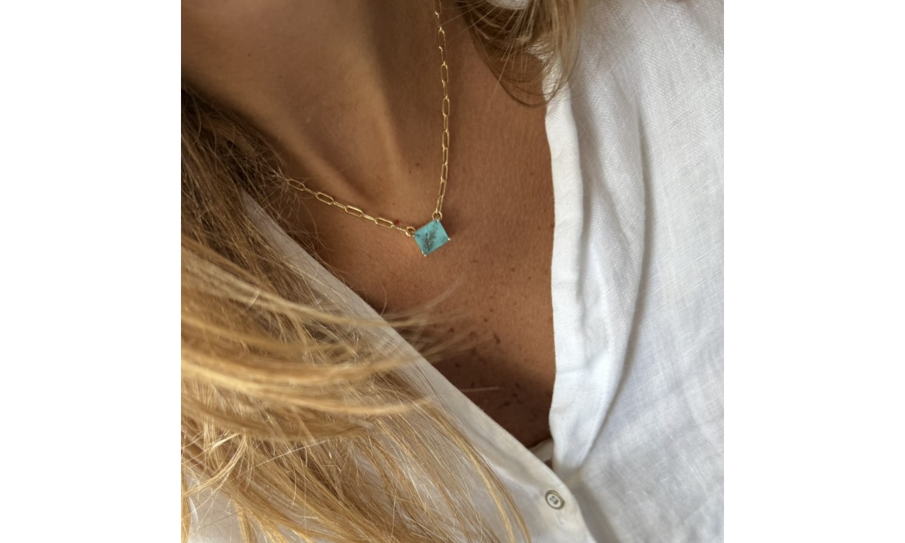 Colar Corrente Aquamarine Fusion Banho de Ouro 18k.