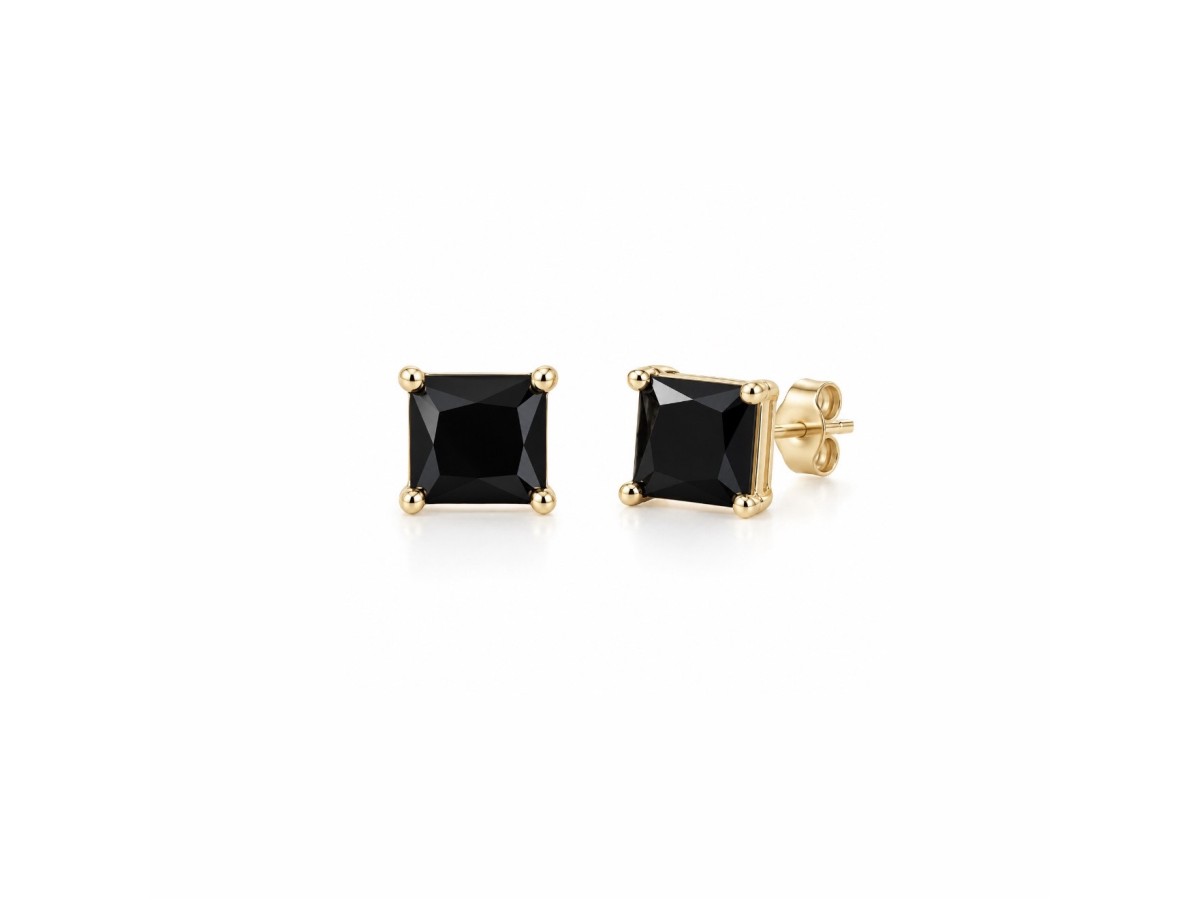 Brinco Quadradinho Negro Banho de Ouro 18k.