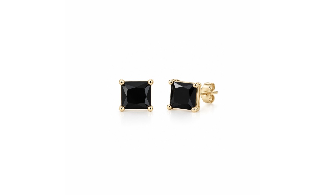Brinco Quadradinho Negro Banho de Ouro 18k.