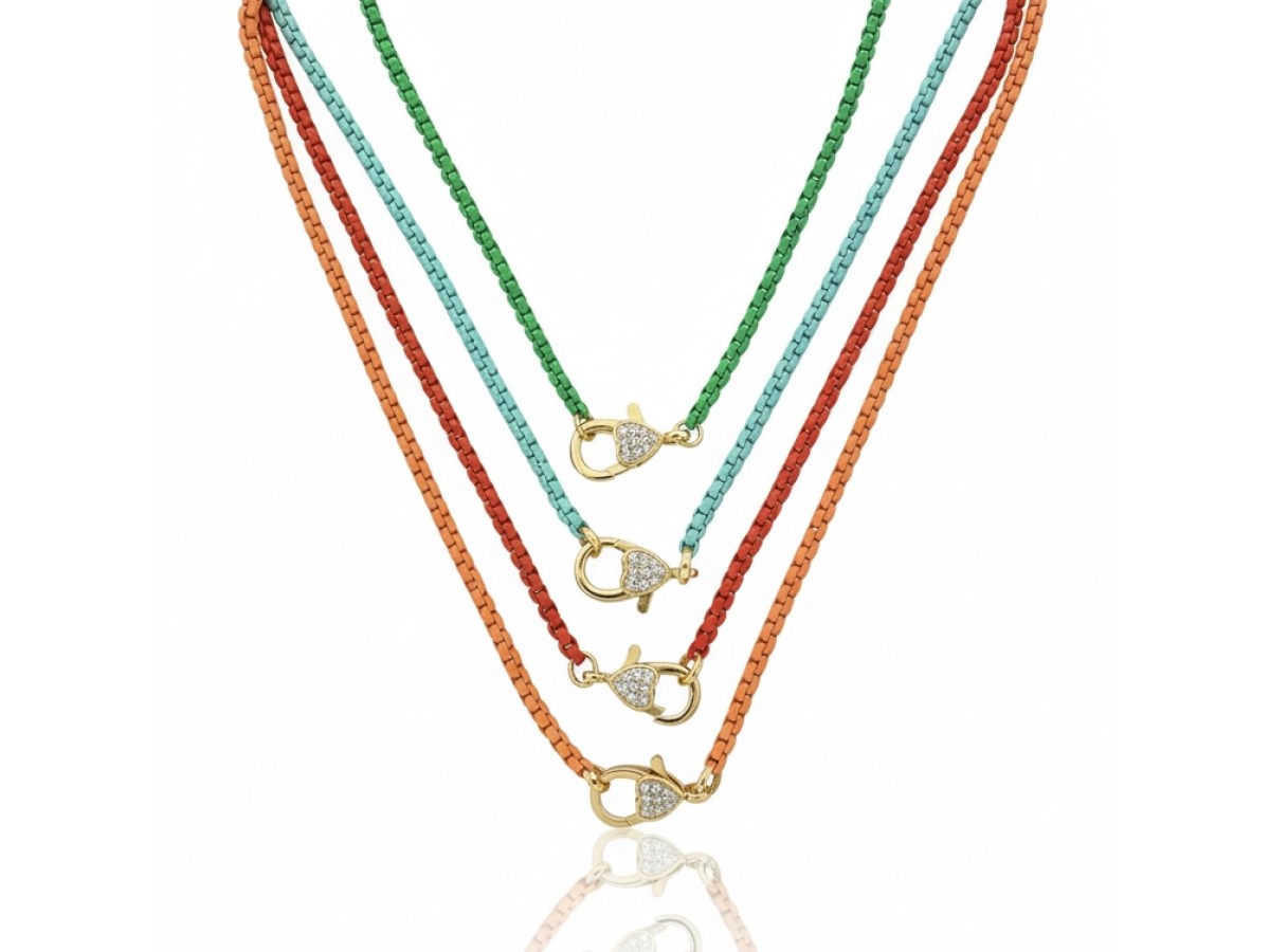 Colar Corrente Esmaltada Fecho Micro Cravação Banho de Ouro 18k.