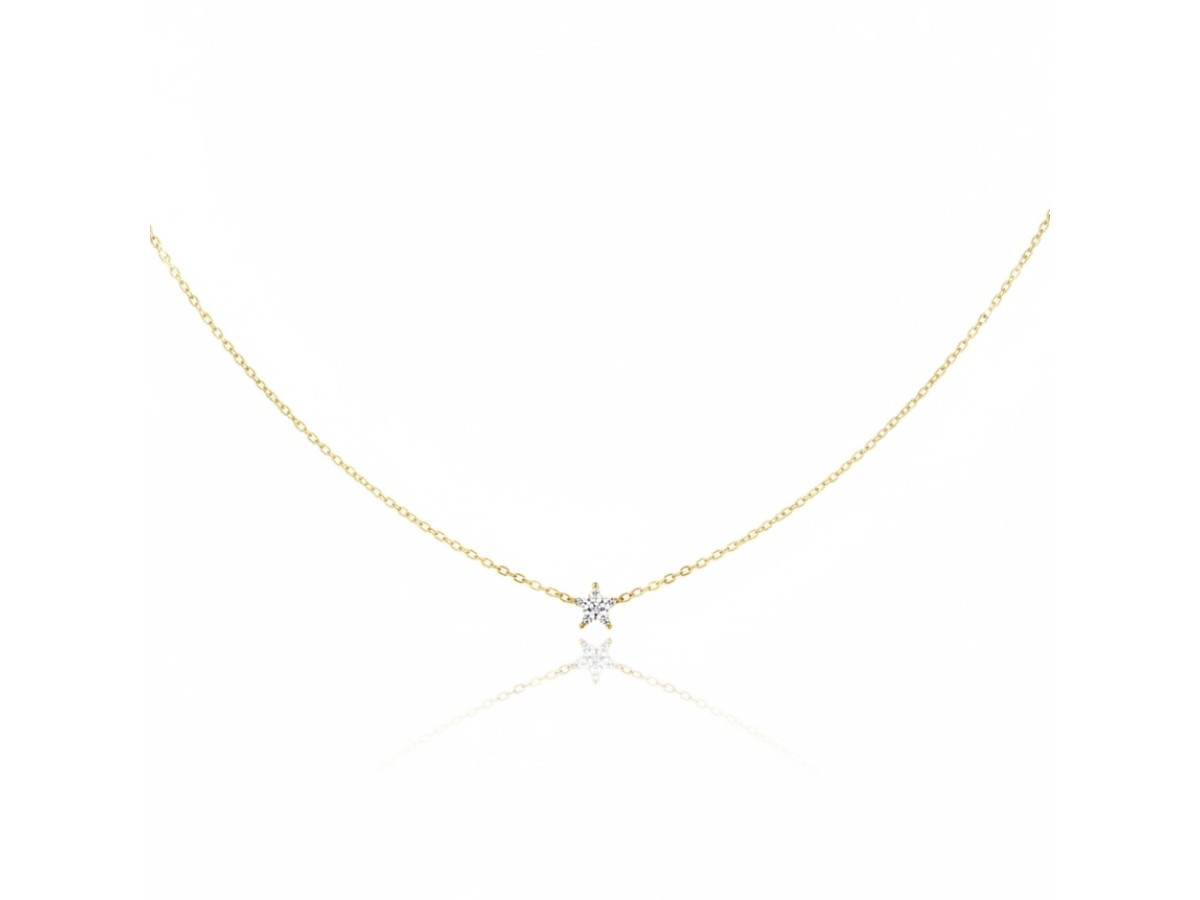 Colar Mini Estrela Cravejada Banho de Ouro 18k.