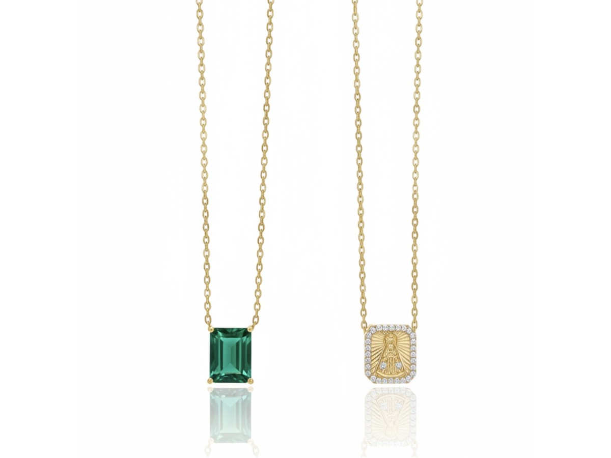 Colar Escapulário Nossa Senhora Aparecida Esmeralda Escura Fusion Banho de Ouro18k.