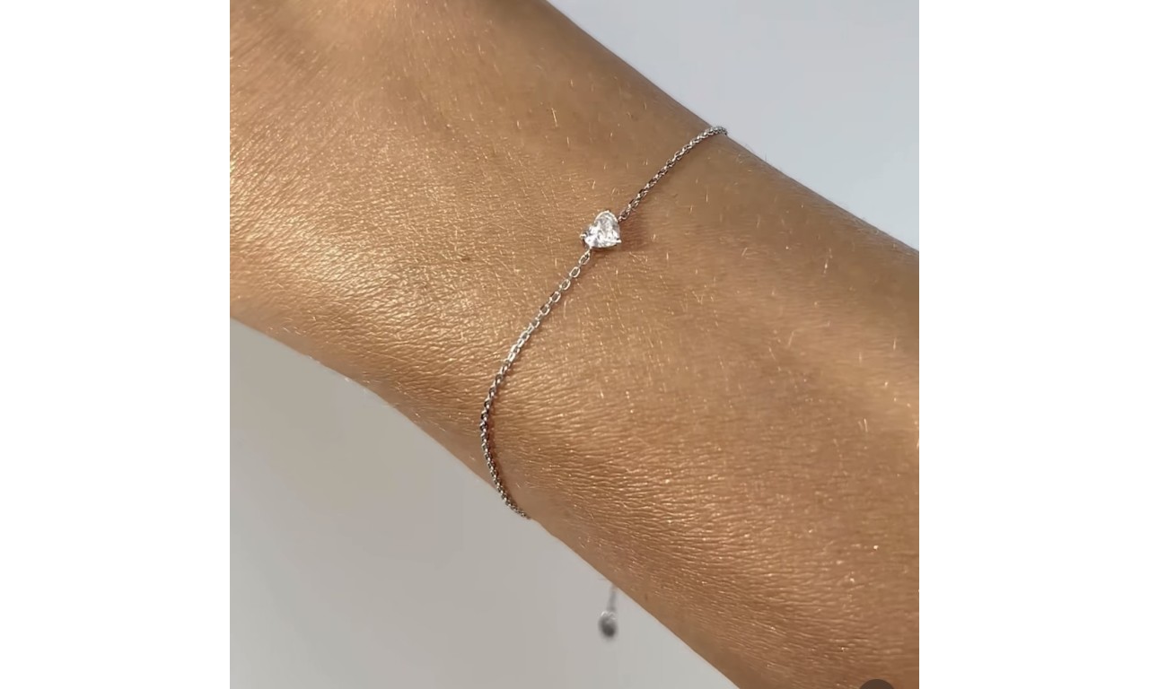 Pulseira Coração Solitário Rodio Branco.