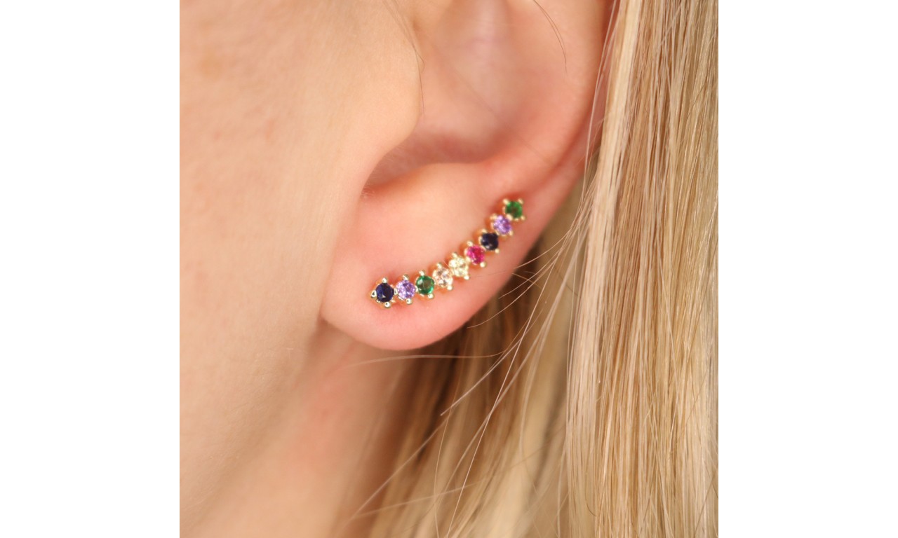 Brinco Ear Cuff Colors com Banho em Dourado e Zircônias