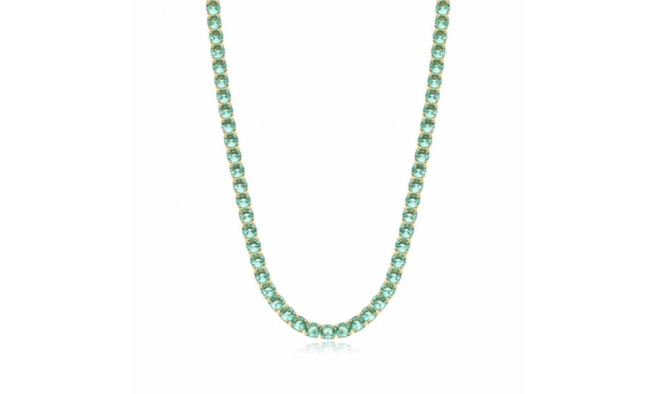 Colar Choker Riviera Turmalina Banho de Ouro18k.