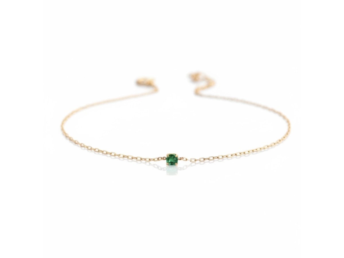 Pulseira Ponto Esmeralda Banho de Ouro 18k.