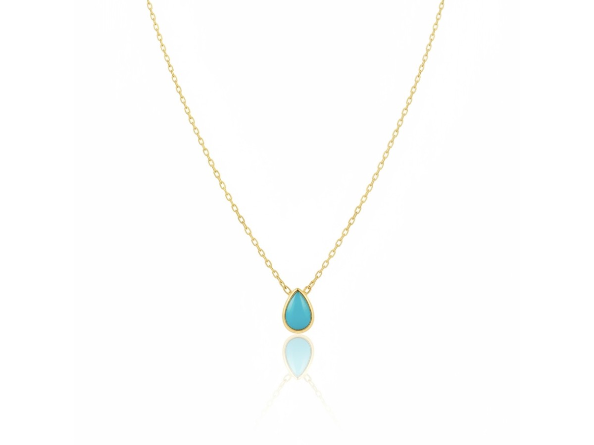 Colar Gota Turquesa Fusion Banho de Ouro 18k.