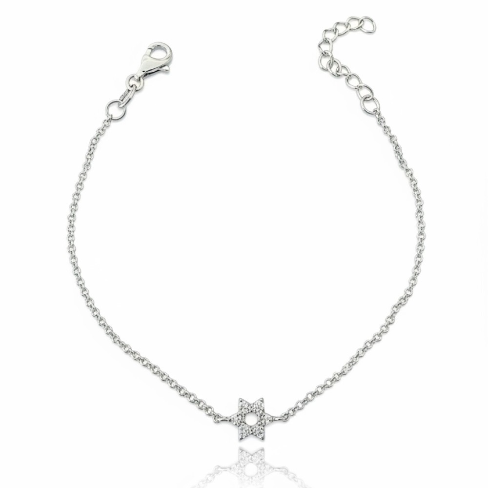 Pulseira Estrela de Davi Prata 925 Ródio Branco.  Pulseira Estrela de Davi Prata 925 Ródio Branco.