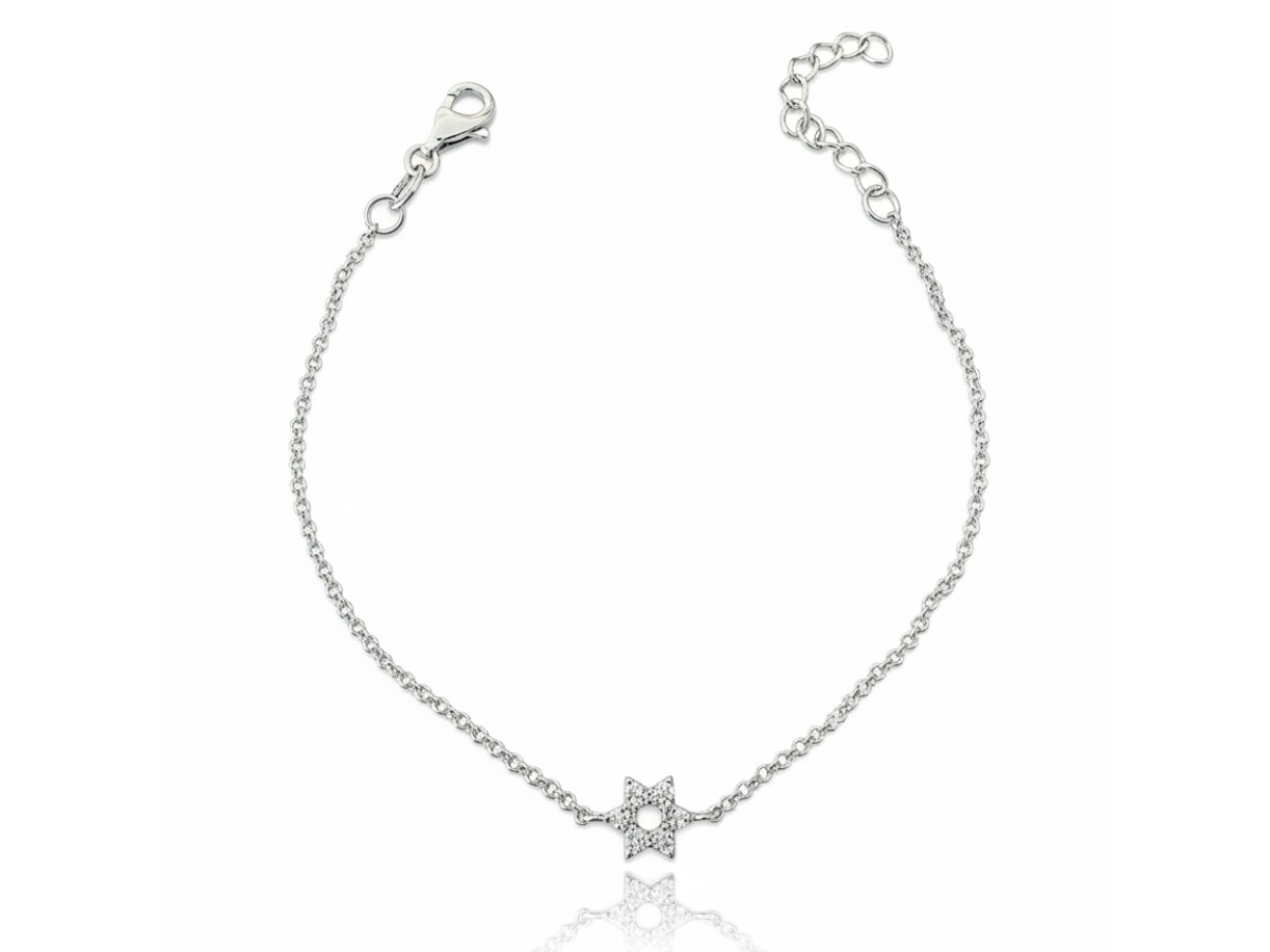 Pulseira Estrela de Davi Prata 925 Ródio Branco. 
