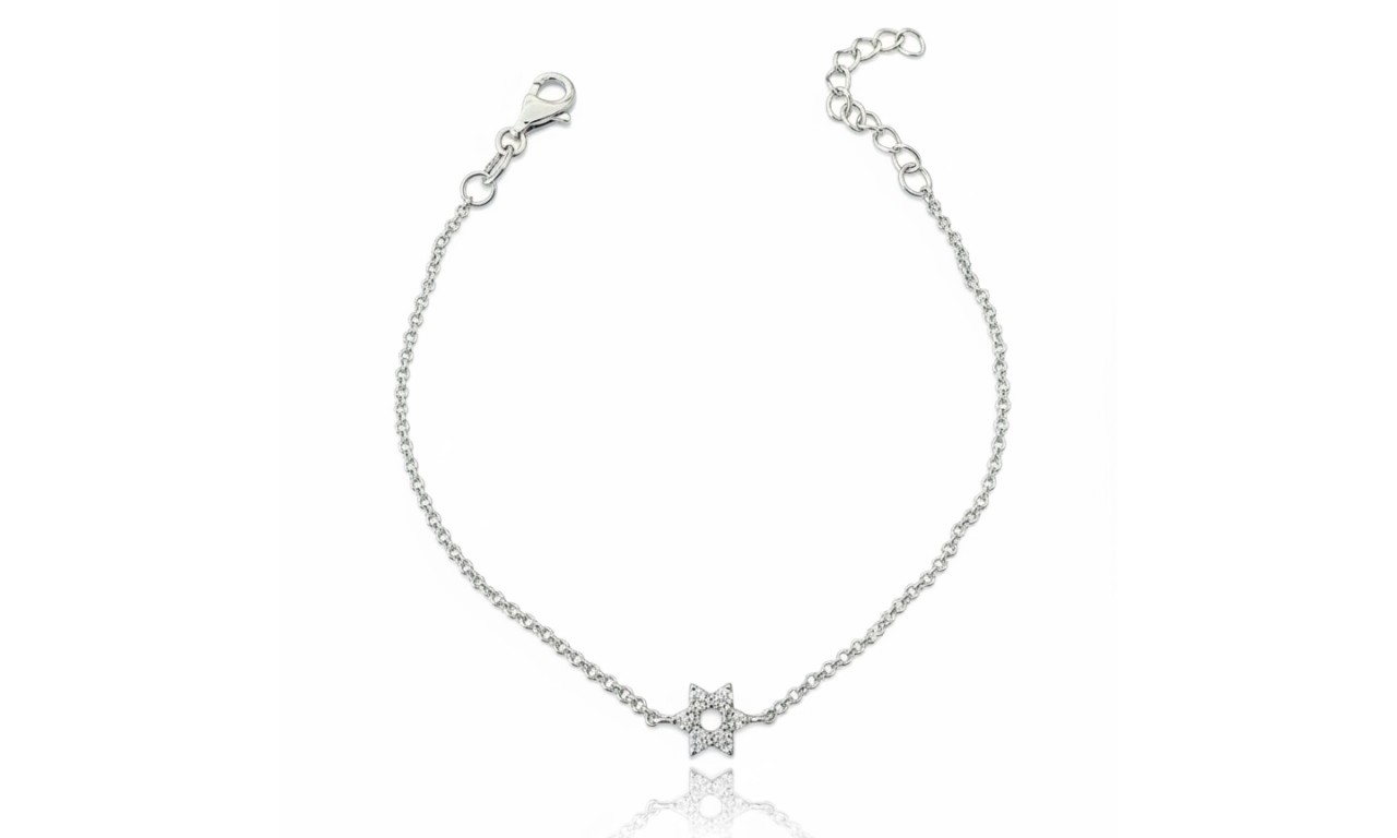 Pulseira Estrela de Davi Prata 925 Ródio Branco. 