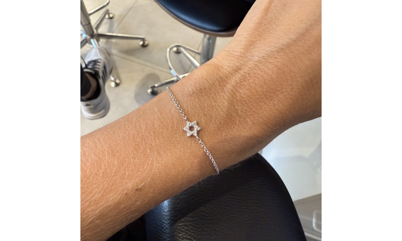 Pulseira Estrela de Davi Prata 925 Ródio Branco.  Pulseira Estrela de Davi Prata 925 Ródio Branco.