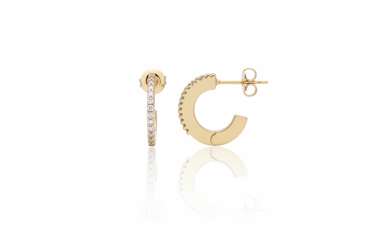 Brinco Argola Cravejada Banho de Ouro 18K.