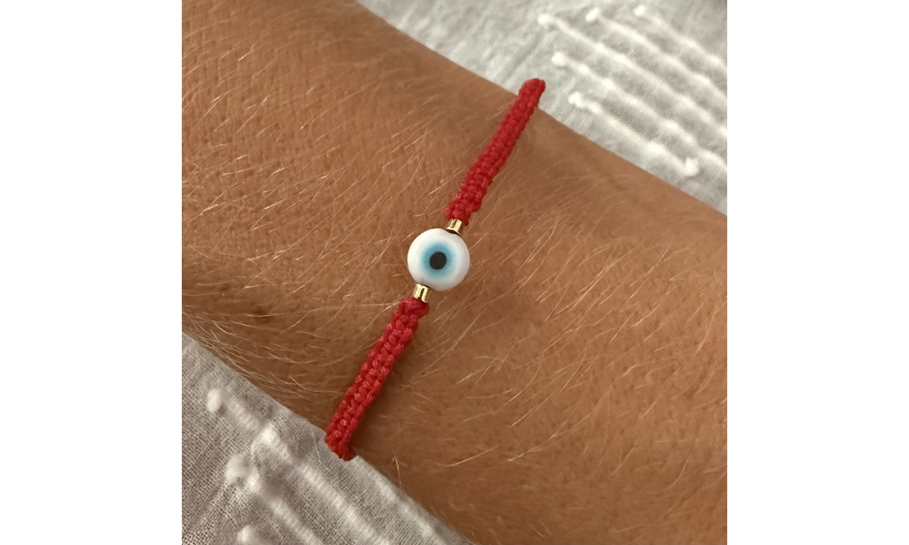 Pulseira Olho Grego  Artesanal Banho de Ouro 18k.