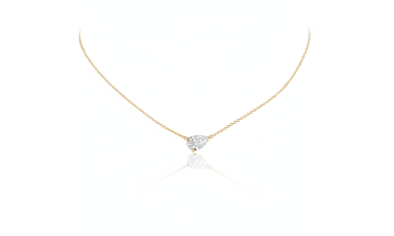 Colar Gota Lateral Cristal Banho de Ouro 18k.