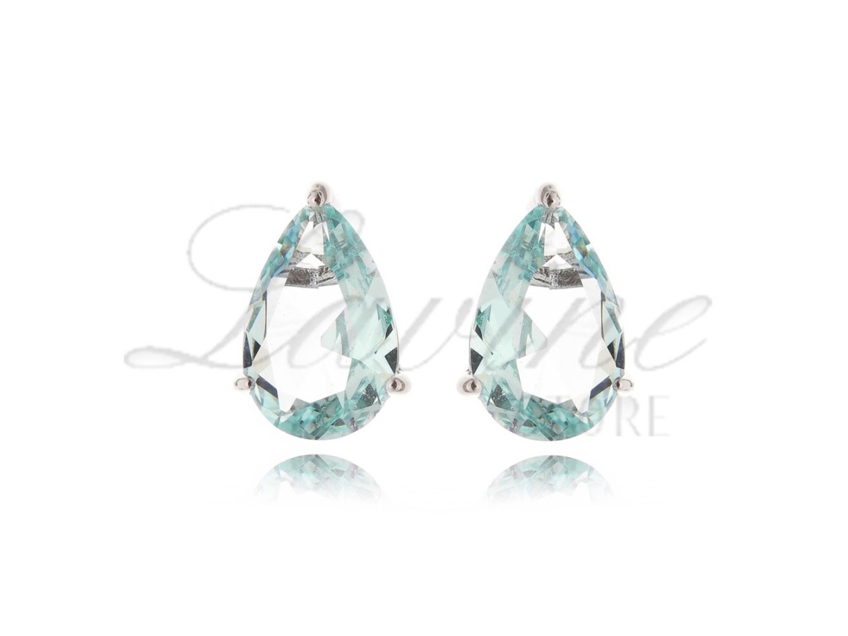 Brinco Gota Agua Marinha Ródio Branco.