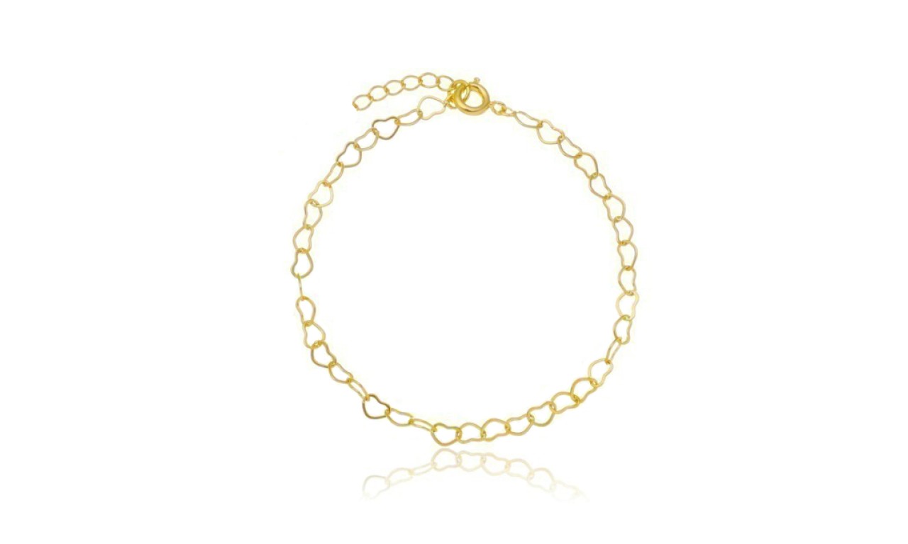Pulseira Corações Banho de Ouro 18k.
